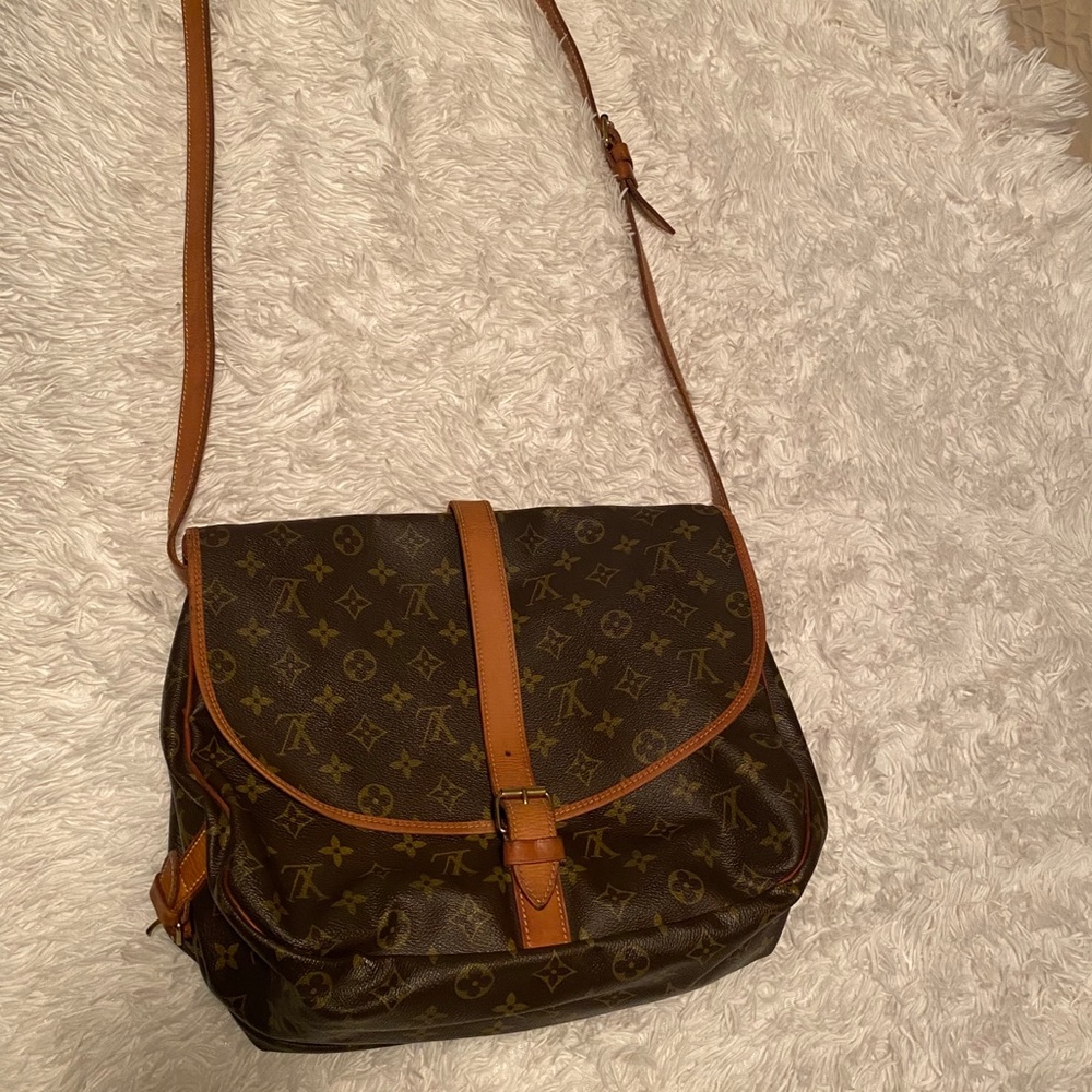 Louis Vuitton Brown Monogram Canvas Crossbody Bag with Tan Leather Trim